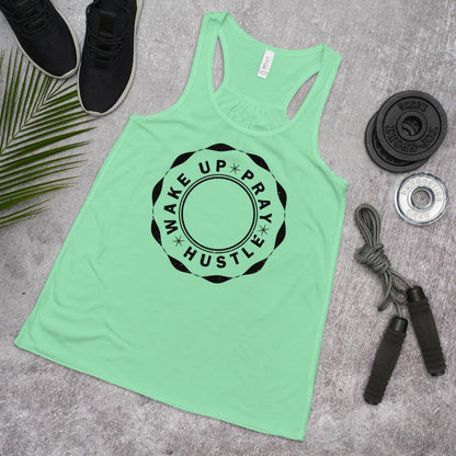 Wake up Pray Hustle Women's Flowy Racerback Tank - MaxGrace Apparel