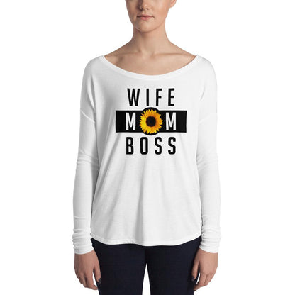 Wife Mom Boss Sunflower - Ladies' Long Sleeve Tee - MaxGrace Apparel