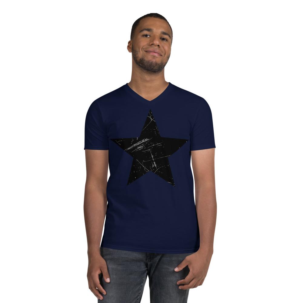 Black Star with Scratches - V-Neck T-Shirt - MaxGrace Apparel