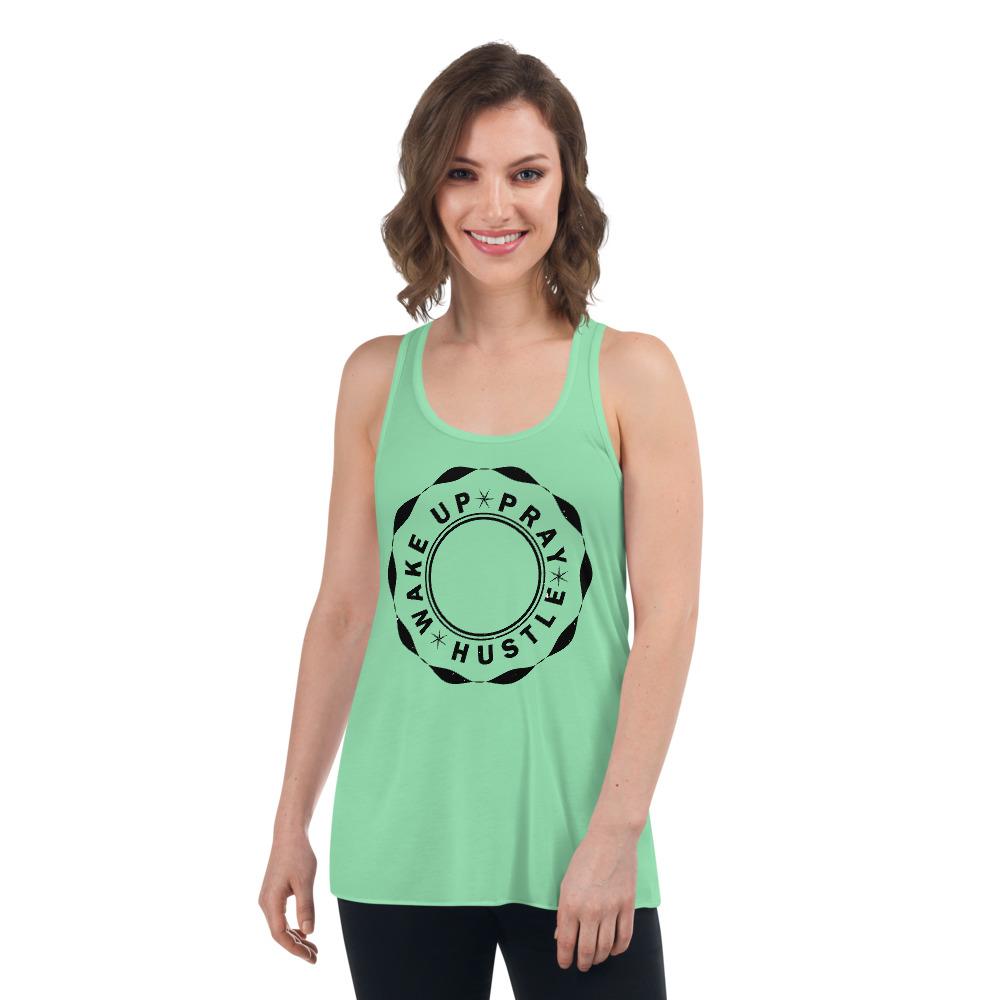 Wake up Pray Hustle Women's Flowy Racerback Tank - MaxGrace Apparel