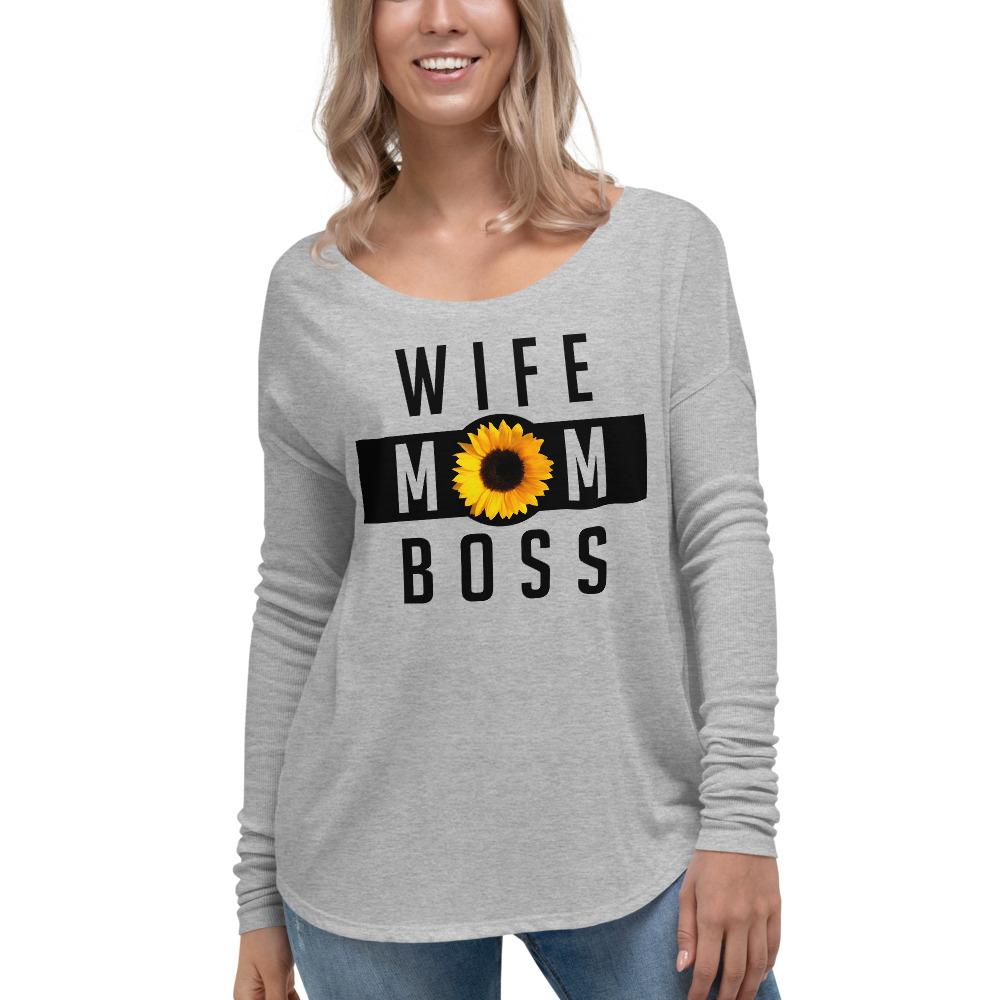 Wife Mom Boss Sunflower - Ladies' Long Sleeve Tee - MaxGrace Apparel