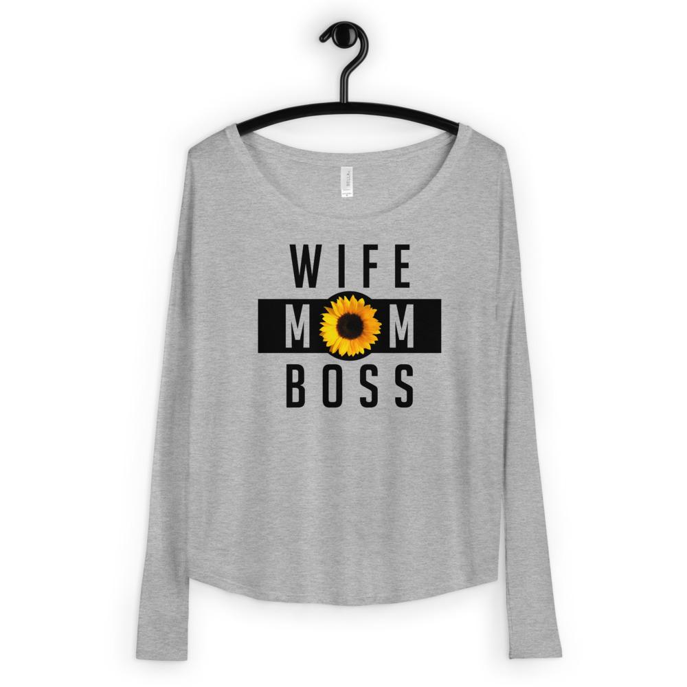 Wife Mom Boss Sunflower - Ladies' Long Sleeve Tee - MaxGrace Apparel