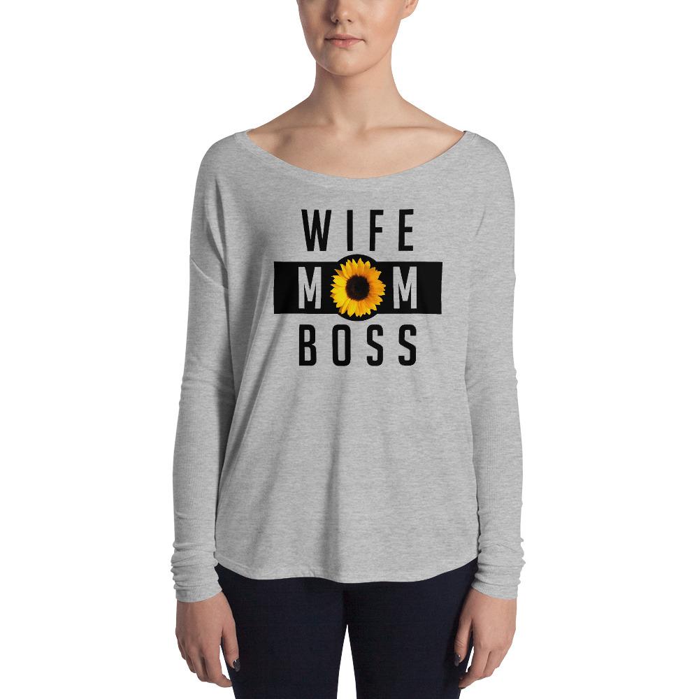 Wife Mom Boss Sunflower - Ladies' Long Sleeve Tee - MaxGrace Apparel