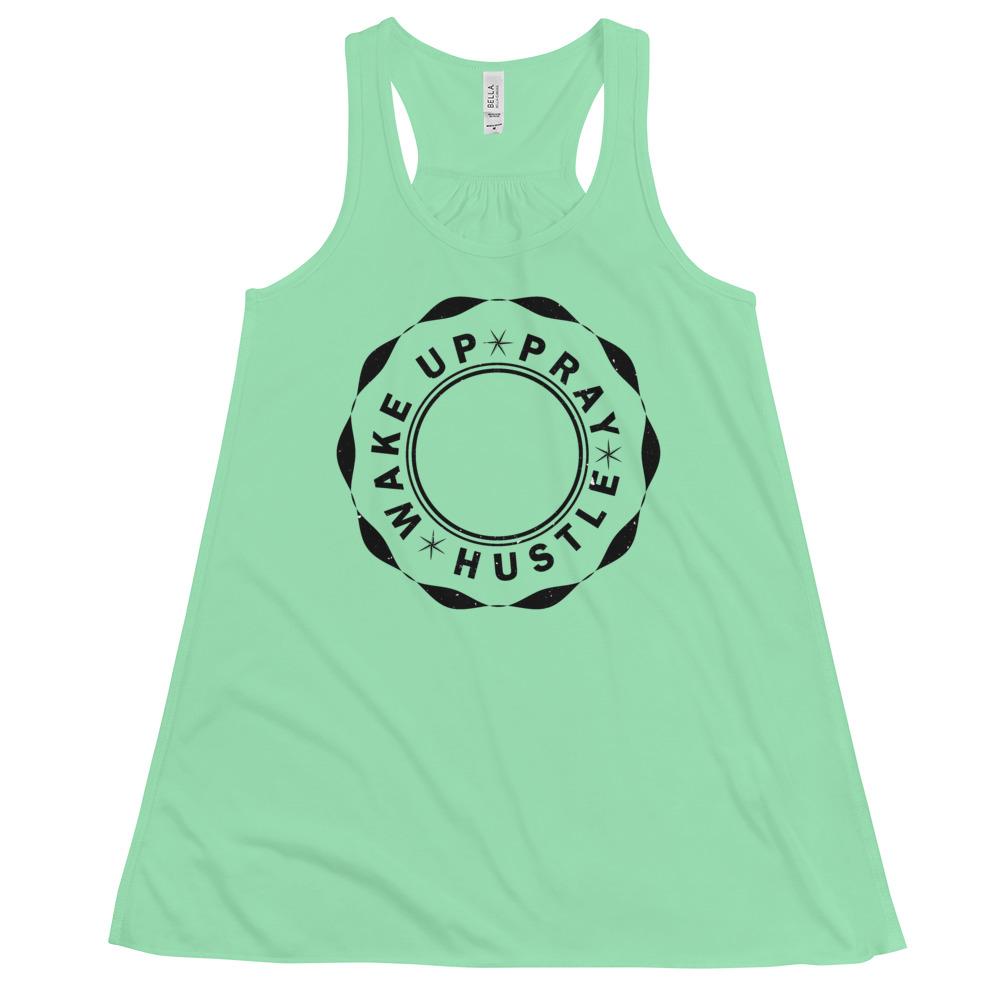 Wake up Pray Hustle Women's Flowy Racerback Tank - MaxGrace Apparel