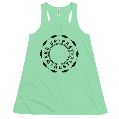 Wake up Pray Hustle Women's Flowy Racerback Tank - MaxGrace Apparel