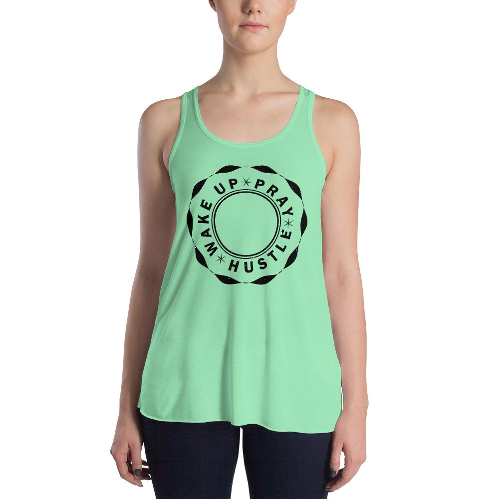 Wake up Pray Hustle Women's Flowy Racerback Tank - MaxGrace Apparel