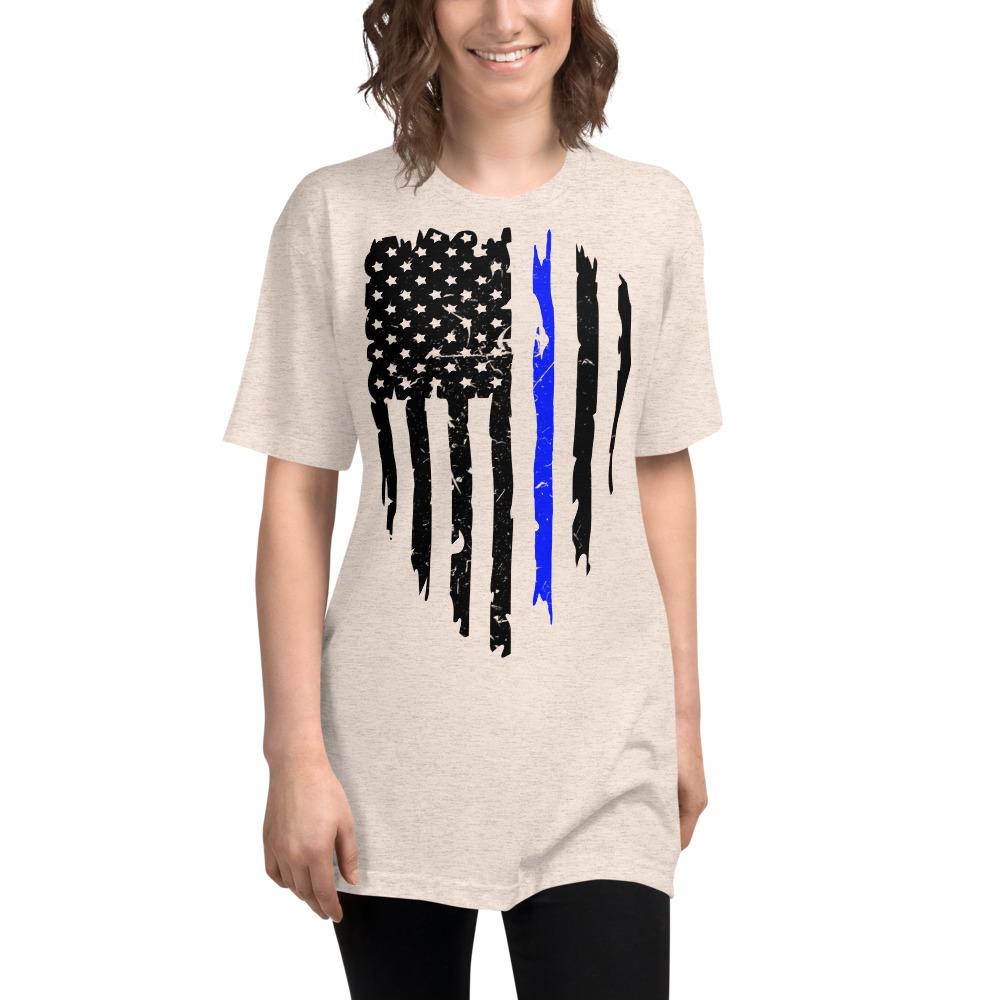 Blue Police Officer Unisex Tri-Blend Track Shirt - MaxGrace Apparel