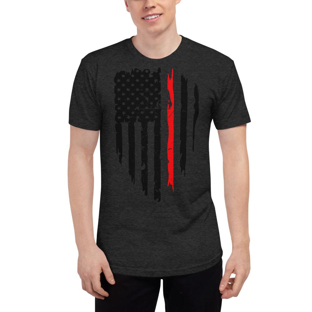 Red Firefighter Unisex Tri-Blend Track Shirt - MaxGrace Apparel