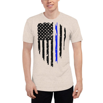 Blue Police Officer Unisex Tri-Blend Track Shirt - MaxGrace Apparel