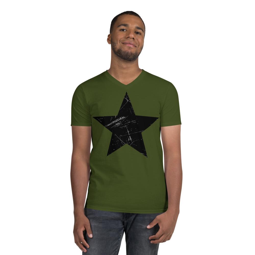 Black Star with Scratches - V-Neck T-Shirt - MaxGrace Apparel