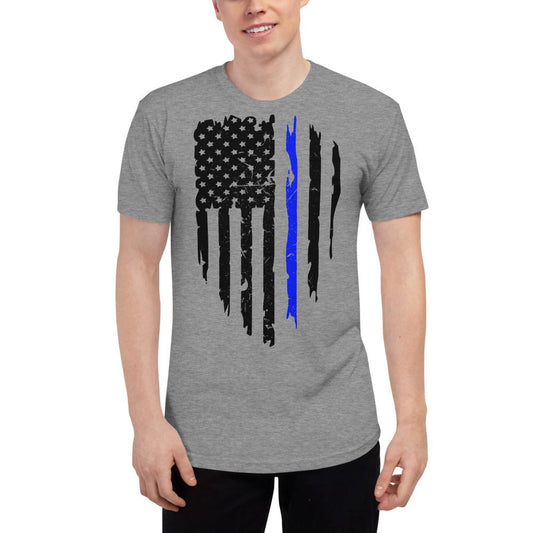 Blue Police Officer Unisex Tri-Blend Track Shirt - MaxGrace Apparel