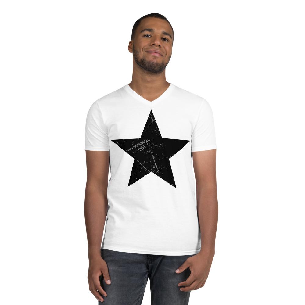 Black Star with Scratches - V-Neck T-Shirt - MaxGrace Apparel